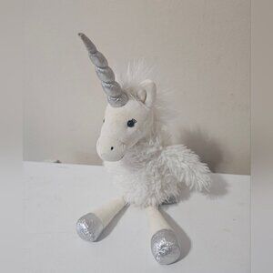 Jellycat “Pearl” the White   Silver Fuzzy Unicorn Plush Toy 10in